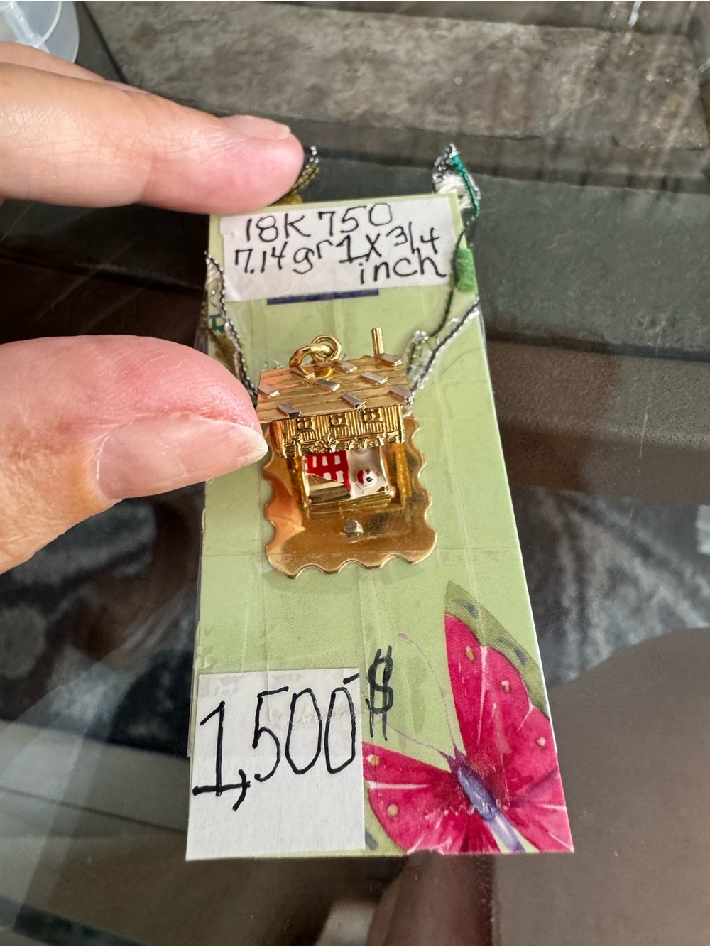 18k Gold Miniature House Charm Pendant - Gold